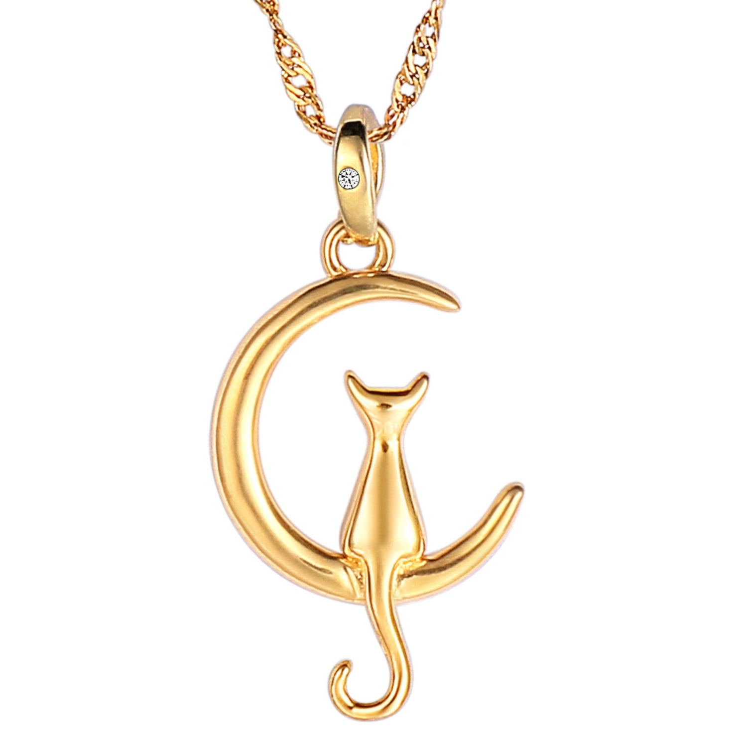 ≪月のネコ≫天然ダイヤモンド 磁気ネックレス ゴールド