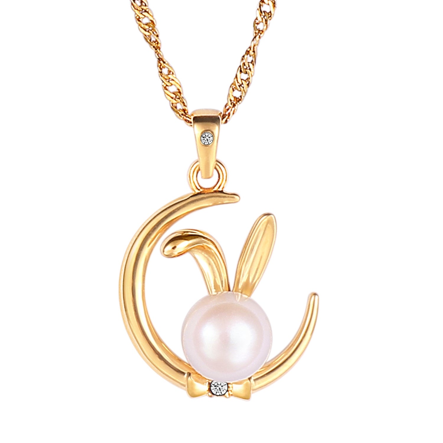 ≪月のウサギ≫天然ダイヤモンド 磁気ネックレス ゴールド