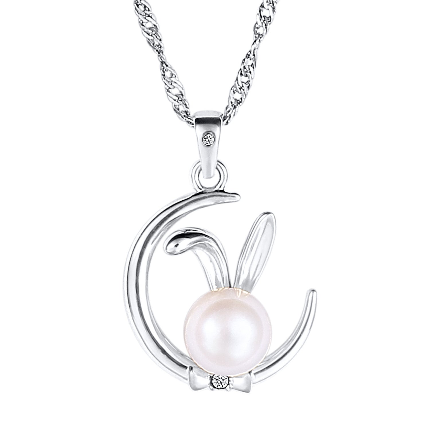 ≪月のウサギ≫天然ダイヤモンド 磁気ネックレス シルバー