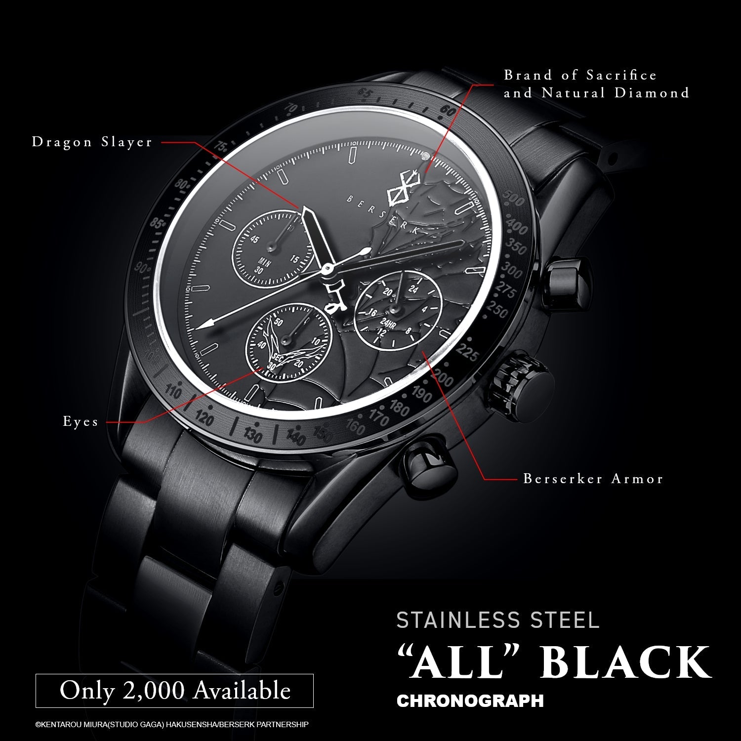 "Berserk" Natural Diamond Chronograph Wristwatch / All Black - 公式通販サイト「アニメコレクション/Anime Collection」
